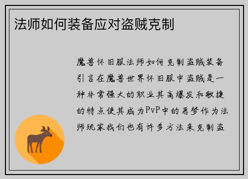 法师如何装备应对盗贼克制